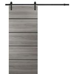 Sturdy Barn Door with Hardware | Planum 0015 Ginger Ash and Aluminum Strips | 6.6FT Rail Hangers Heavy Set | Modern Solid Panel Interior Doors