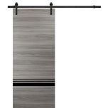 Sturdy Barn Door with Hardware | Planum 0012 Ginger Ash and Aluminum Strips | 6.6FT Rail Hangers Heavy Set | Modern Solid Panel Interior Doors