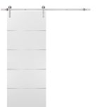 Planum 0020 Interior Sliding Barn Door White Silk with Black Hardware Rail Set 6.6ft