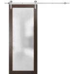 Planum 2102 Interior Sliding Barn Door Chocolate Ash with Black Hardware Rail Set 6.6ft