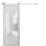 Planum 2102 Interior Sliding Barn Door White Silk with Black Hardware Rail Set 6.6ft