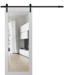 Planum 2102 Interior Sliding Barn Door White Silk with Black Hardware Rail Set 6.6ft