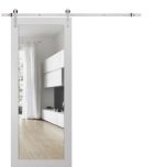 Planum 2102 Interior Sliding Barn Door White Silk with Black Hardware Rail Set 6.6ft