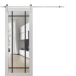 Sturdy Barn Door | Lucia 2266 White Silk with Clear Glass and Aluminum Strips | 6.6FT Silver Rail Hangers Heavy Hardware Set | Modern Solid Panel Interior Doors