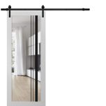 Sturdy Barn Door | Lucia 2566 White Silk with Clear Glass and Aluminum Strips | 6.6FT Black Rail Hangers Heavy Hardware Set | Modern Solid Panel Interior Doors