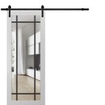 Sturdy Barn Door | Lucia 2266 White Silk with Clear Glass and Aluminum Strips | 6.6FT Black Rail Hangers Heavy Hardware Set | Modern Solid Panel Interior Doors