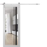 Sturdy Barn Door | Lucia 2566 White Silk with Clear Glass and Aluminum Strips | 6.6FT Silver Rail Hangers Heavy Hardware Set | Modern Solid Panel Interior Doors