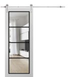 Sturdy Barn Door | Lucia 2466 White Silk with Clear Glass and Aluminum Strips | 6.6FT Silver Rail Hangers Heavy Hardware Set | Modern Solid Panel Interior Doors