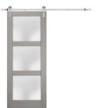 Sturdy Barn Door | Lucia 2552 Ginger Ash with Frosted Glass | 6.6FT Silver Rail Hangers Heavy Hardware Set | Solid Panel Interior Doors