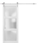 Sliding Barn Door with 6.6ft Hardware | Lucia 2552 White Silk with Frosted Glass | Rail Hangers Sturdy Silver Set | Lite Wooden Solid Panel Interior Doors