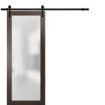 Planum 2102 Interior Sliding Barn Door Chocolate Ash with Black Hardware Rail Set 6.6ft