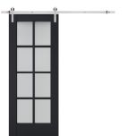 Sturdy Barn Door | Veregio 7412 Antracite with Frosted Glass | 6.6FT Silver Rail Hangers Heavy Hardware Set | Solid Panel Interior Doors