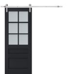 Sturdy Barn Door | Veregio 7339 Antracite with Frosted Glass | 6.6FT Silver Rail Hangers Heavy Hardware Set | Solid Panel Interior Doors