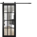 Sturdy Barn Door | Felicia 3355 Matte Black with Clear Glass | 6.6FT Rail Hangers Heavy Hardware Set | Solid Panel Interior Doors