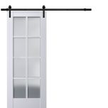 Sturdy Barn Door | Veregio 7412 White Silk with Frosted Glass | 6.6FT Rail Hangers Heavy Hardware Set | Solid Panel Interior Doors