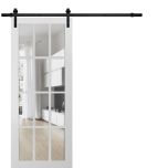 Sturdy Barn Door 12 lites | Felicia 3355 White Silk with Clear Glass | 6.6FT Rail Hangers Heavy Hardware Set | Solid Panel Interior Doors