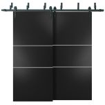 Sliding Closet Barn Bypass Doors with Hardware | Planum 0110 Matte Black and Aluminum Strips | Sturdy 6.6ft Rails Hardware Set | Modern Wood Solid Bedroom Wardrobe Doors