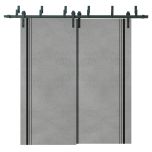 Barn Bypass Doors with 6.6ft Hardware | Planum 0011 Concrete and Aluminum Strips | Sturdy Heavy Duty Rails Kit Steel Set | Double Sliding Door