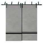 Barn Bypass Doors with 6.6ft Hardware | Planum 0012 Concrete and Aluminum Strips | Sturdy Heavy Duty Rails Kit Steel Set | Double Sliding Door