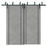 Barn Bypass Doors with 6.6ft Hardware | Planum 0017 Concrete and Aluminum Strips | Sturdy Heavy Duty Rails Kit Steel Set | Double Sliding Door-36" x 80" (2* 18x80)