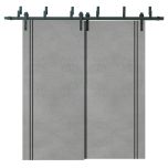 Barn Bypass Doors with 6.6ft Hardware | Planum 0016 Concrete and Aluminum Strips | Sturdy Heavy Duty Rails Kit Steel Set | Double Sliding Door