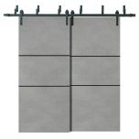 Barn Bypass Doors with 6.6ft Hardware | Planum 0014 Concrete and Aluminum Strips | Sturdy Heavy Duty Rails Kit Steel Set | Double Sliding Door