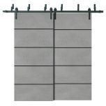 Barn Bypass Doors with 6.6ft Hardware | Planum 0015 Concrete and Aluminum Strips | Sturdy Heavy Duty Rails Kit Steel Set | Double Sliding Door