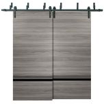 Sliding Closet Barn Bypass Doors | Planum 0012 Ginger Ash and Aluminum Strips | Sturdy Top Mount 6.6ft Rails Hardware Set | Wood Solid Bedroom Wardrobe Doors