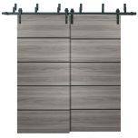 Sliding Closet Barn Bypass Doors | Planum 0015 Ginger Ash and Aluminum Strips | Sturdy Top Mount 6.6ft Rails Hardware Set | Wood Solid Bedroom Wardrobe Doors