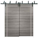 Sliding Closet Barn Bypass Doors | Planum 0310 Ginger Ash and Aluminum Strips | Sturdy Top Mount 6.6ft Rails Hardware Set | Wood Solid Bedroom Wardrobe Doors