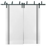 Sliding Closet Barn Bypass Doors | Planum 0016 White Silk and Aluminum Strips | Sturdy Top Mount 6.6ft Rails Hardware Set | Wood Solid Bedroom Wardrobe Doors