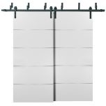 Barn Bypass Doors with 6.6ft Hardware | Planum 0020 White Silk | Sturdy Heavy Duty Rails Kit Steel Set | Double Sliding Door