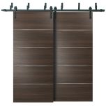 Barn Bypass Doors with 6.6ft Hardware | Planum 0020 Chocolate Ash | Sturdy Heavy Duty Rails Kit Steel Set | Double Sliding Door