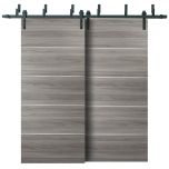 Barn Bypass Doors with 6.6ft Hardware | Planum 0020 Ginger Ash | Sturdy Heavy Duty Rails Kit Steel Set | Double Sliding Door