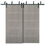 Barn Bypass Doors with 6.6ft Hardware | Planum 0020 Grey Oak | Sturdy Heavy Duty Rails Kit Steel Set | Double Sliding Door