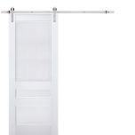 Sturdy Barn Door | Veregio 7411 White Silk | 6.6FT Silver Rail Hangers Heavy Hardware Set | Solid Panel Interior Doors