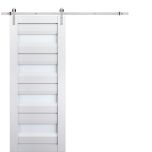 Sturdy Barn Door | Veregio 7455 White Silk with Frosted Glass | 6.6FT Silver Rail Hangers Heavy Hardware Set | Solid Panel Interior Doors