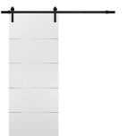 Planum 0020 Interior Sliding Barn Door White Silk with Black Hardware Rail Set 6.6ft