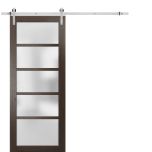 Sturdy Barn Door | Quadro 4002 Chocolate Ash with Frosted Glass | 6.6FT Silver Rail Hangers Heavy Hardware Set | Solid Panel Interior Doors