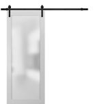 Planum 2102 Interior Sliding Barn Door White Silk with Black Hardware Rail Set 6.6ft