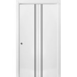 Sliding Closet Bi-fold Doors | Planum 0016 White Silk and Aluminum Strips | Sturdy Tracks Moldings Trims Hardware Set | Wood Solid Bedroom Wardrobe Doors