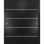 Sliding Closet Bypass Doors with Hardware | Planum 0210 Matte Black and Aluminum Strips | Sturdy Rails Moldings Trims Hardware Set | Modern Wood Solid Bedroom Wardrobe Doors