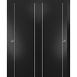 Sliding Closet Bypass Doors with Hardware | Planum 0410 Matte Black | Sturdy Rails Moldings Trims Hardware Set | Modern Wood Solid Bedroom Wardrobe Doors 