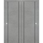 Sliding Closet Bypass Doors | Planum 0017 Concrete and Aluminum Strips | Sturdy Rails Moldings Trims Hardware Set | Wood Solid Bedroom Wardrobe Doors-36" x 80" (2* 18x80)