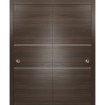 Sliding Closet Bypass Doors | Planum 0110 Chocolate Ash and Aluminum Strips | Sturdy Top Mount Rails Moldings Trims Hardware Set | Wood Solid Bedroom Wardrobe Doors