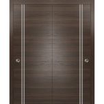 Sliding Closet Bypass Doors | Planum 0310 Chocolate Ash and Aluminum Strips | Sturdy Top Mount Rails Moldings Trims Hardware Set | Wood Solid Bedroom Wardrobe Doors