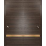 Sliding Closet Bypass Doors | Planum 2010 Chocolate Ash and Aluminum Strips | Sturdy Top Mount Rails Moldings Trims Hardware Set | Wood Solid Bedroom Wardrobe Doors