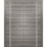 Sliding Closet Bypass Doors | Planum 0310 Ginger Ash and Aluminum Strips | Sturdy Top Mount Rails Moldings Trims Hardware Set | Wood Solid Bedroom Wardrobe Doors