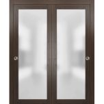 Planum 2102 Interior Modern Closet Bypass Doors Chocolate Ash with Tracks Pulls Hardware