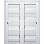 Sliding Closet Bypass Doors | Veregio 7455 White Silk with Frosted Glass | Sturdy Rails Moldings Trims Hardware Set | Wood Solid Bedroom Wardrobe Doors 